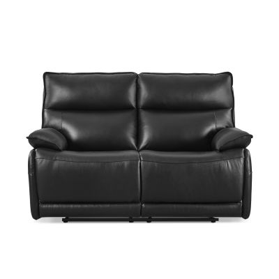 Poroti Manual Full Leather 2 Seater Recliner Sofa - Black