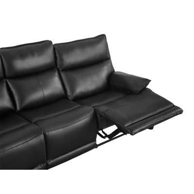 Poroti Manual Full Leather 3 Seater Recliner Sofa - Black