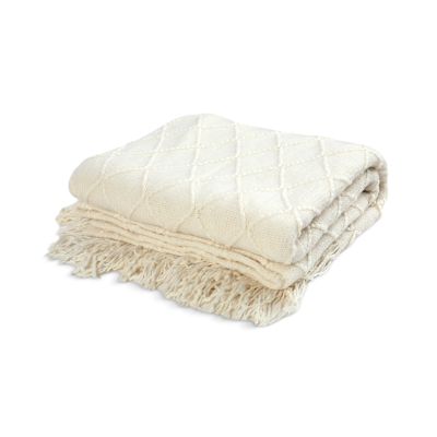 Premium Crochet Throw Blanket Cream  130x260cm