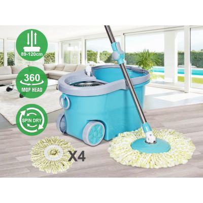 360 Degree Spin Mop Bucket Set with Wheels - BLUE