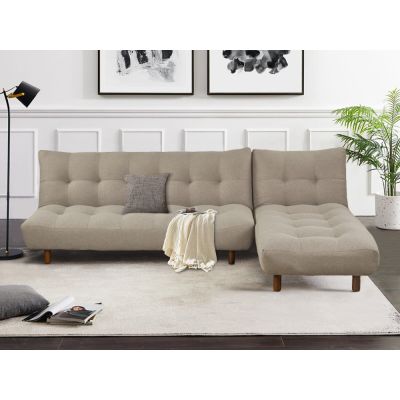 HELENA 3 Seater Fabric Sofa Bed Futon with Chaise - WARM STONE