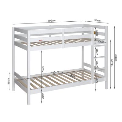 Maroon Single Wooden Bunk Bed Frame - White