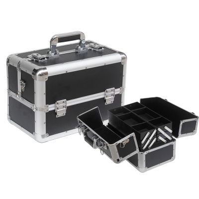 Aluminium Makeup Carry Case Storage Box - BLACK