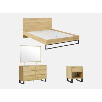 FROHNA King Bedroom Furniture Package with Low Boy and Mirror - OAK