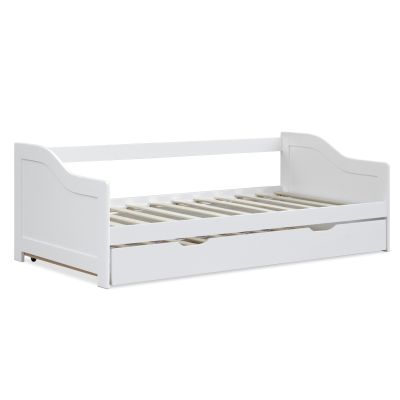 Laila Single Wooden Trundle Bed Frame - White