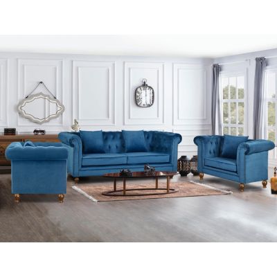 Vagas 3 Piece Sofa Set with 2 Occasional Chair - Blue