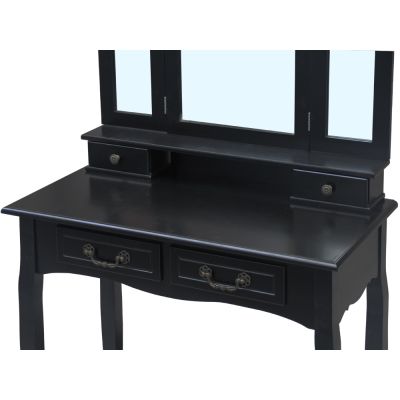 HEPATICA Dressing Table with Tri-folding Mirror Set 2PCS - BLACK