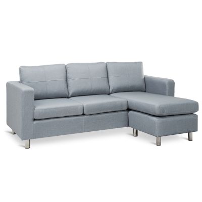 Seattle 3-Seater Fabric Sofa Couch with Chaise - Grey