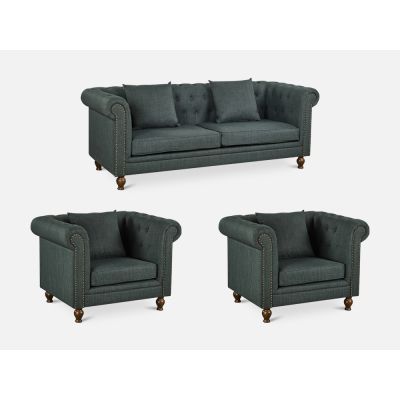 Vagas 3 Piece Sofa Set with 2 Occasional Chair - Ripe Olive