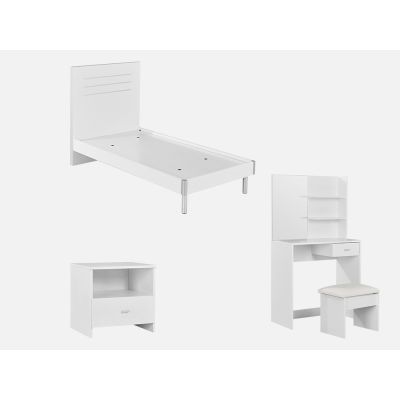 MAKALU Single Bedroom Furniture Package with Dressing Table - WHITE