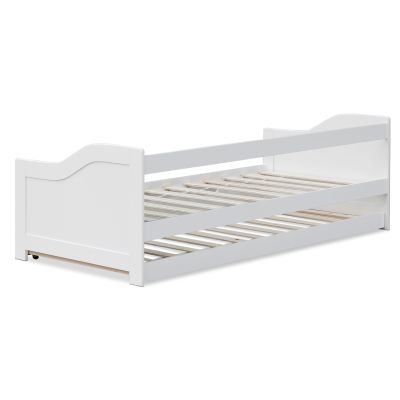 Laila Single Wooden Trundle Bed Frame - White