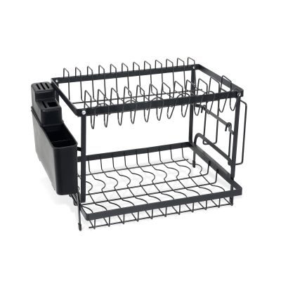 2 Tier Kitchen Storage Dish Rack Drainer - Black