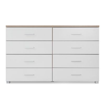Bram Low Boy 8 Drawer Chest Dresser - Oak + White
