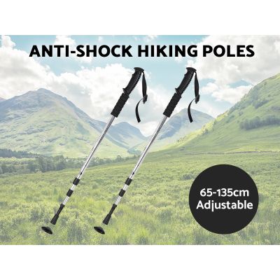 2 x Hiking Poles Trekking Poles Walking Stick Poles - SILVER
