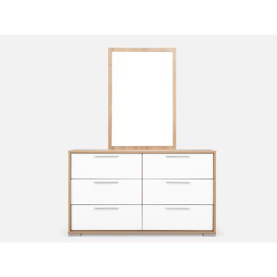 KAWEKA Low Boy 6 Drawers Chest Dresser with Mirror - OAK