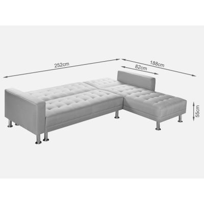 COLORADO 3 Seater Sofa Bed Futon with Chaise - LIGHT GREY