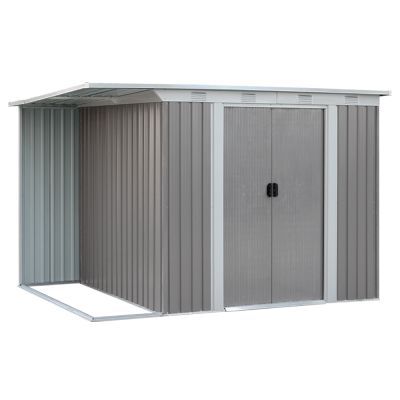 TOUGHOUT Garden Shed with Side Canopy 3.03M x 1.93M x 1.9M GREY