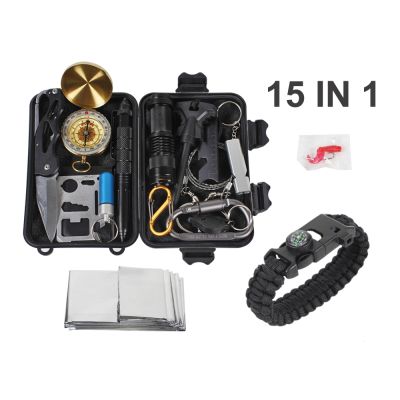 15 in 1 Survival Equipment Hiking Camping Tool Box Set