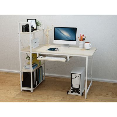 GAYLE 120cm Computer Desk with Bookshelf - WHITE