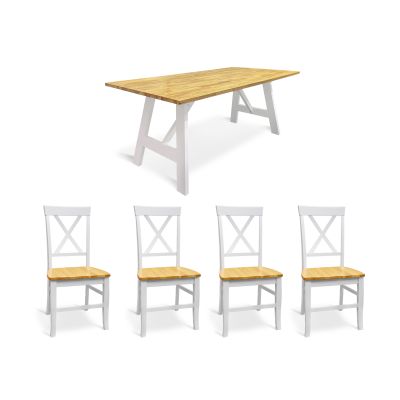 Bali 5 Piece Dining Set with 6 Seater Dining Table - Oak + White
