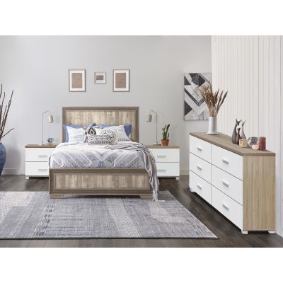 Bram Bedroom Storage Package with Low Boy 6 Drawers - Oak + White