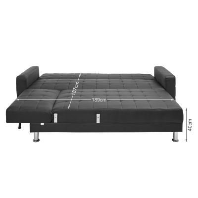 Minnesota 5 Seater Sofa Bed Futon with Chaise - Black