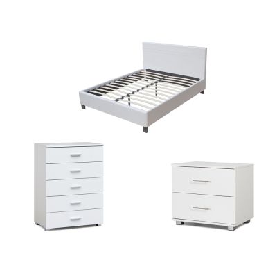 LOGAN Double Bedroom Furniture Package - WHITE