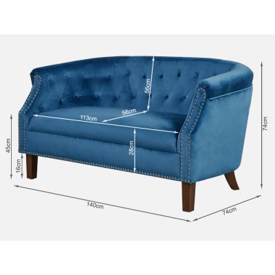 ASTANA 2 Seater Velvet Sofa - BLUE
