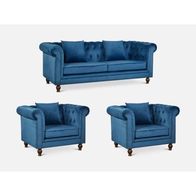 Vagas 3 Piece Sofa Set with 2 Occasional Chair - Blue