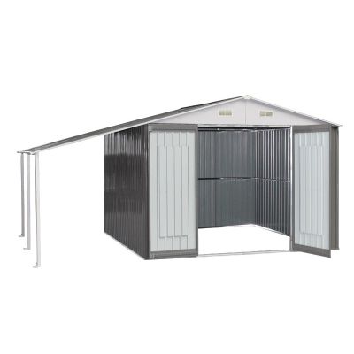 TOUGHOUT Garden Shed with Side Canopy 4.40M x 3.03M x 2.22M GREY