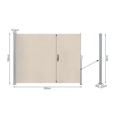 Toughout 1.8m x 3m Retractable Side Awning Screen Shade