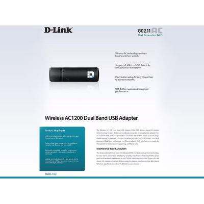 D-Link Wireless Wi-Fi 1200AC Dual Band USB Network Adapter