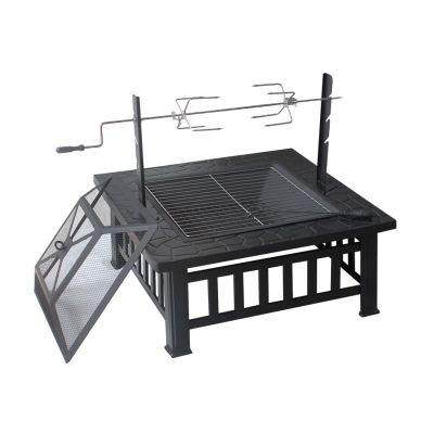 Fire Pit with Roaster Rotisserie 3-in-1 Square