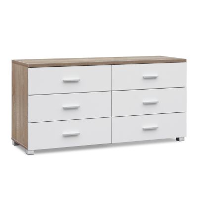 Bram Low Boy 6 Drawer Chest Dresser - Oak + White