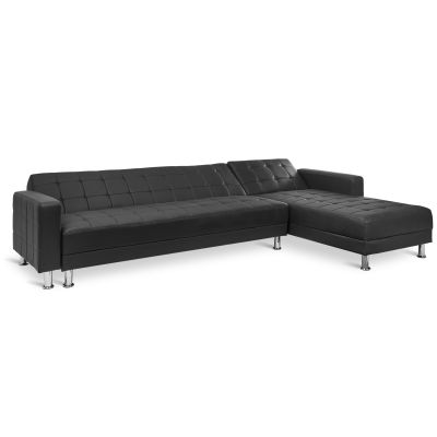 Minnesota 5 Seater Sofa Bed Futon with Chaise - Black