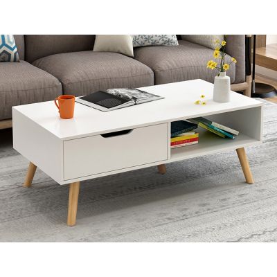 RILEY 1 Drawer Wooden Coffee Table - WHITE