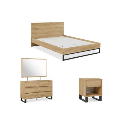 Frohna Queen Bedroom Furniture Package with Low Boy and Mirror - Oak