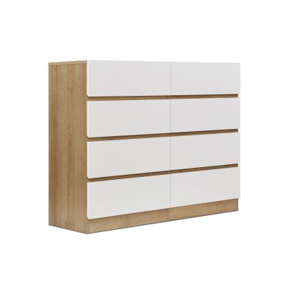 Harris Bedroom Storage Package 3PCS with Tallboy 5 Drawer - Oak + White