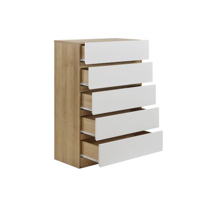 Harris Queen Bedroom Furniture Package with Tallboy - Oak + White