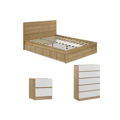 Harris Queen Bedroom Furniture Package with Low Boy - Oak + White