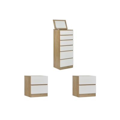Harris Bedroom Storage Package with Tallboy with Mirror - Oak + White