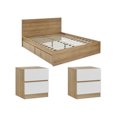Harris King Bedroom Furniture Package 3pcs - Oak + White