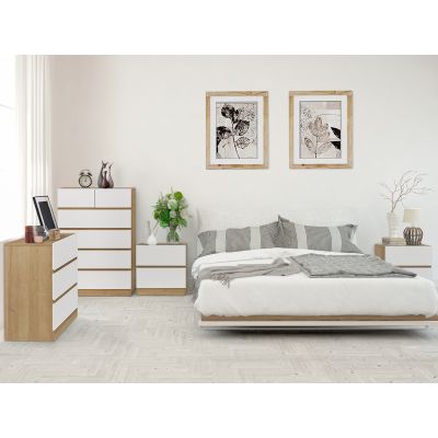 Harris Bedroom Storage Package 4PCS with Tallboy 6 Drawers - Oak + White
