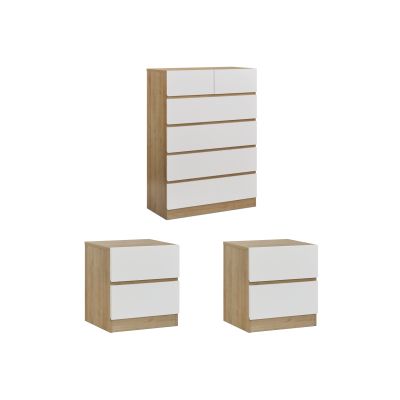 Harris Bedroom Storage Package with Tallboy 6 Drawers- Oak + White
