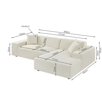 Marco 3 Seater Sofa with Right Facing Chaise - Pearl