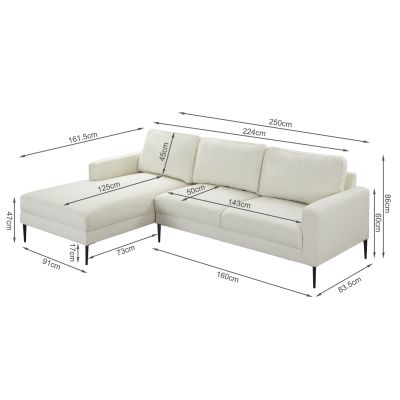 Toronto 3 Seater Sofa with Left Facing Chaise - Beige