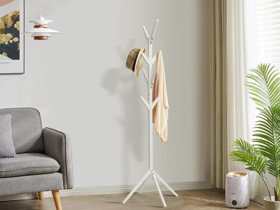 Wooden Clothes Rack Coat Hanger Stand - White