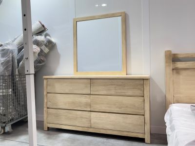 Martos Solid Acacia Wood 6 Drawer Dresser with Mirror - Briar Smoke