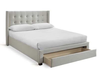 Thomas Queen Bed Frame With Storage - Oat White