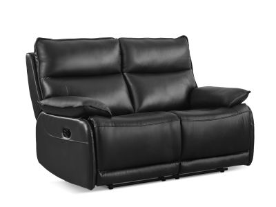 Poroti Manual Full Leather 2 Seater Recliner Sofa - Black